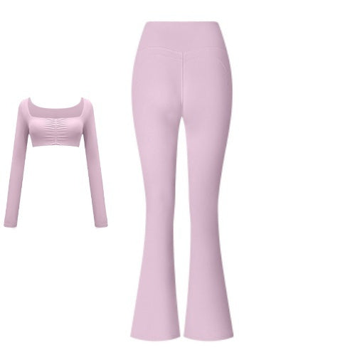 Flared Pants Solid Color Sports Long-sleeve Suit