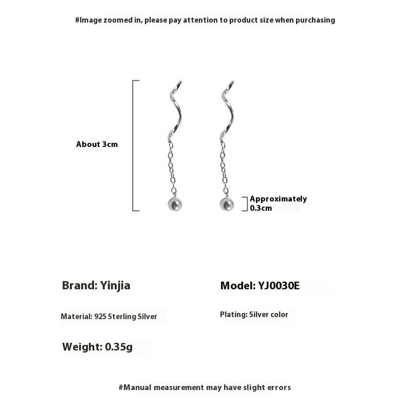 Niche Design S925 Silver Wavy Ball Hanging Earrings