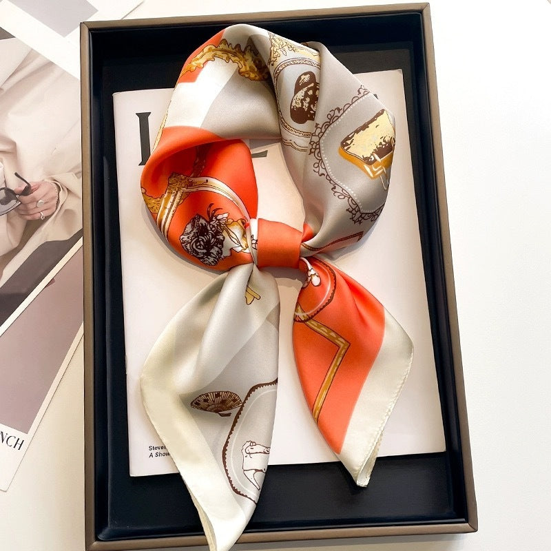 Black And White Striped Small Square Towel Silk Scarf Women's Headscarf Spring And Autumn