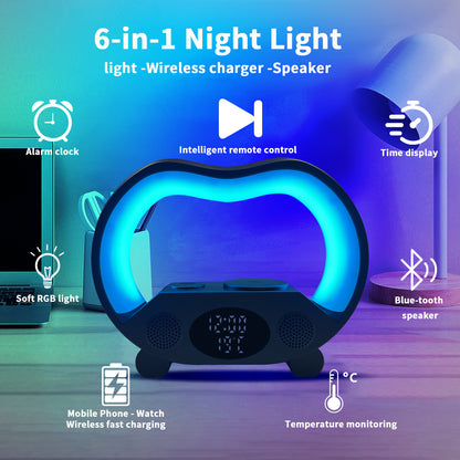 6-in-1 Smart Table Lamp: Ambience Light, Charger, Speaker & Remote/App Control