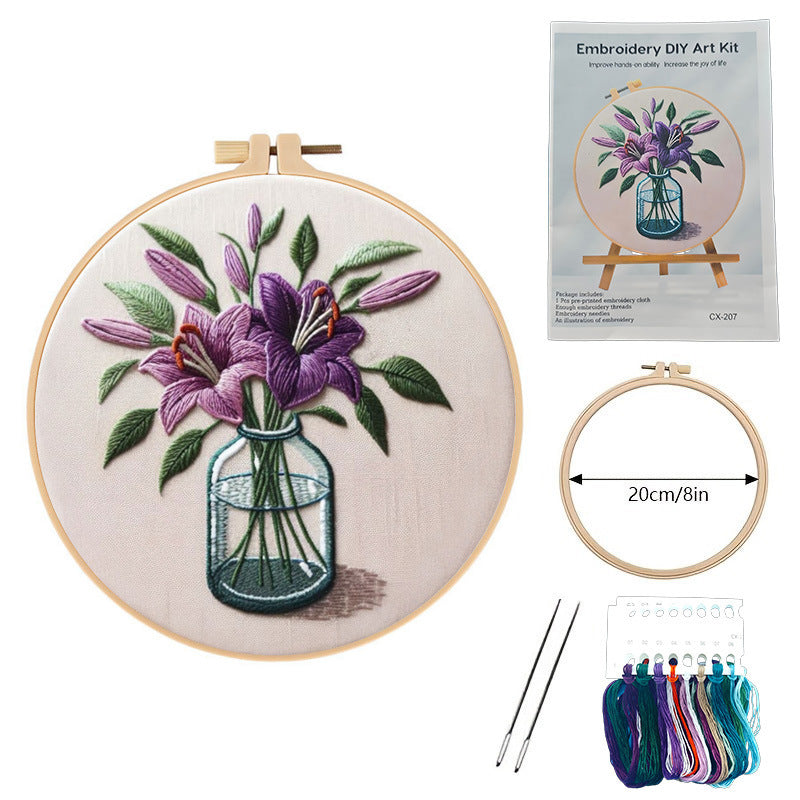 Purple Lily Flower Embroidery