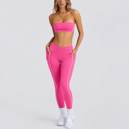 Women's Solid Color Sports Tube Top Strapless Trousers Suit