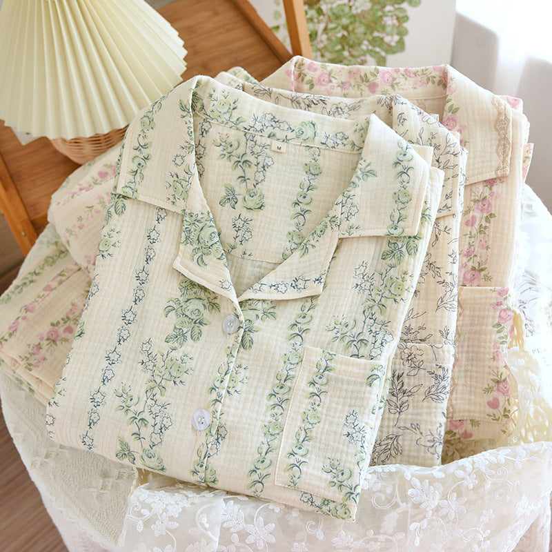Women's Pure Cotton Lapel Simple Loose Homewear Pajamas Suit