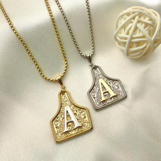 Western Pattern Cow Pendant Letter Necklace