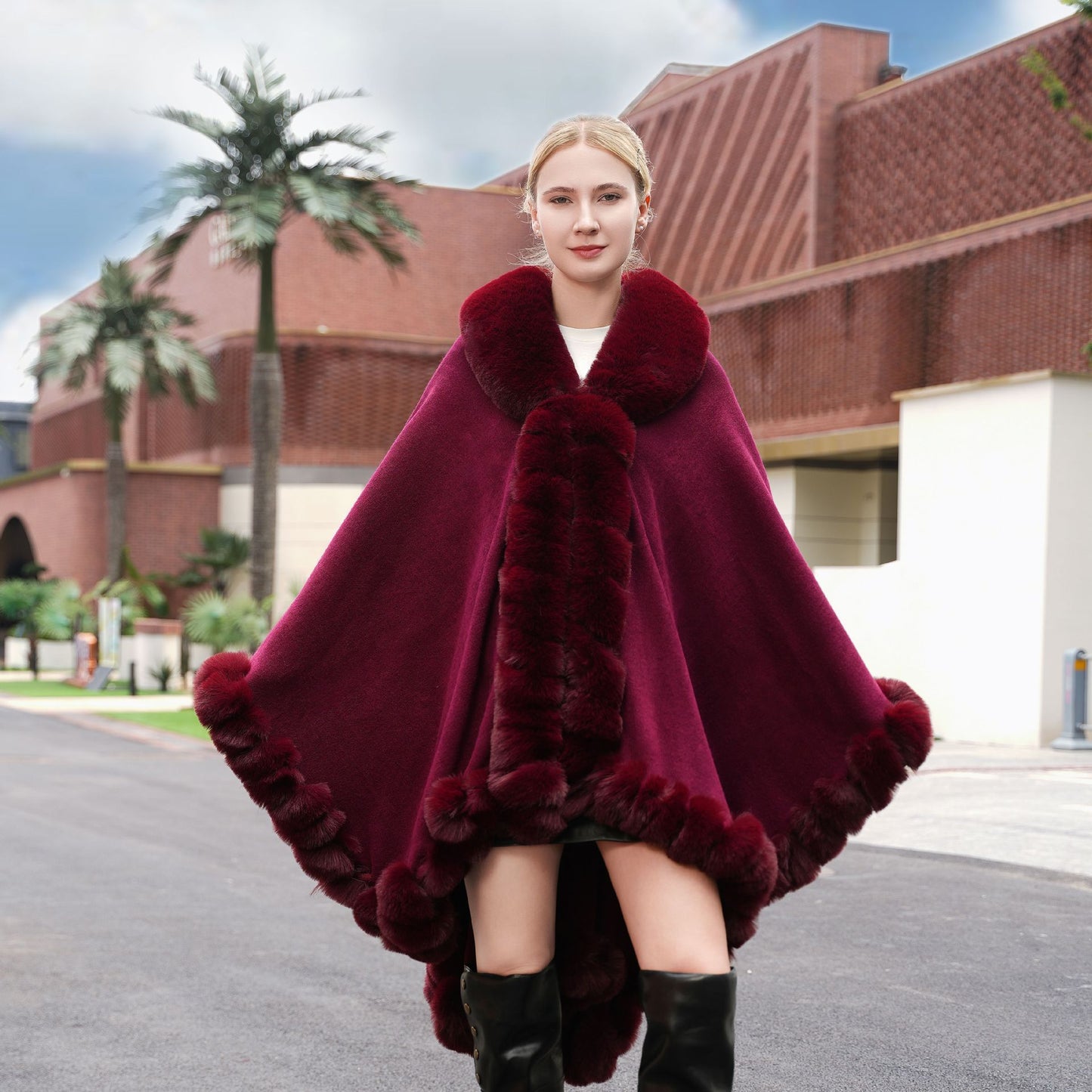 Temperament Pure Color Shawl Cape Oversized Knit Warm Cardigan