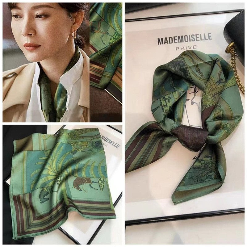Black And White Striped Small Square Towel Silk Scarf Women's Headscarf Spring And Autumn