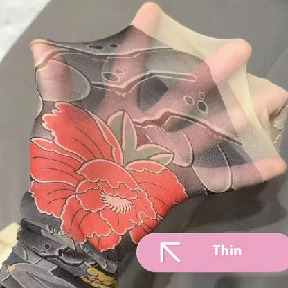 Ladies New Tattoo Stockings Peony Kt Pattern