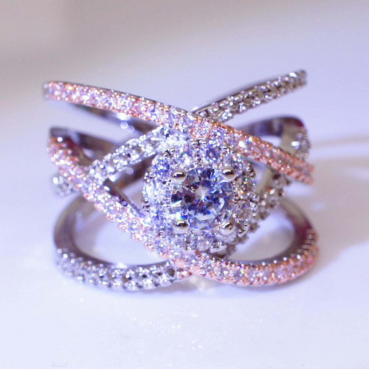 Europe And America Creative Cross Zircon Engagement Ring