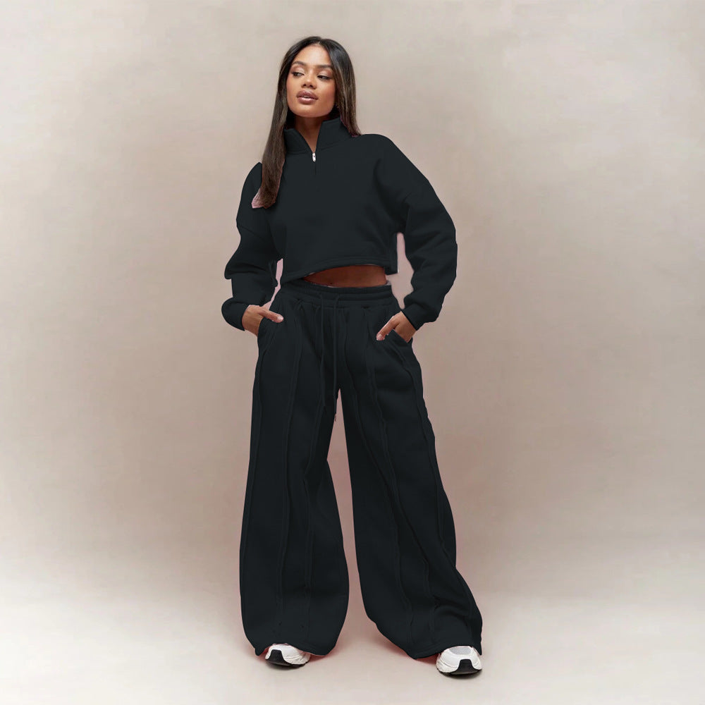 Women's Solid Color Casual Pullover Trousers Suit