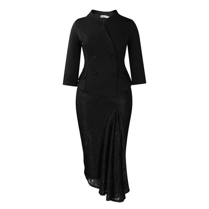 Long Sleeve Top Lace Package Hip Skirt Two-piece Set African Suit