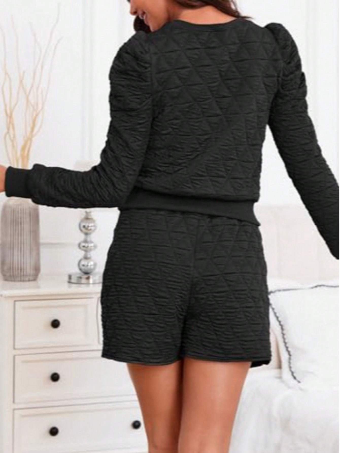 Fisoew Women's 2 Piece Lounge Wear Set Long Sleeve Argyle Sweatshirts And Wrap Skorts Casual Sets