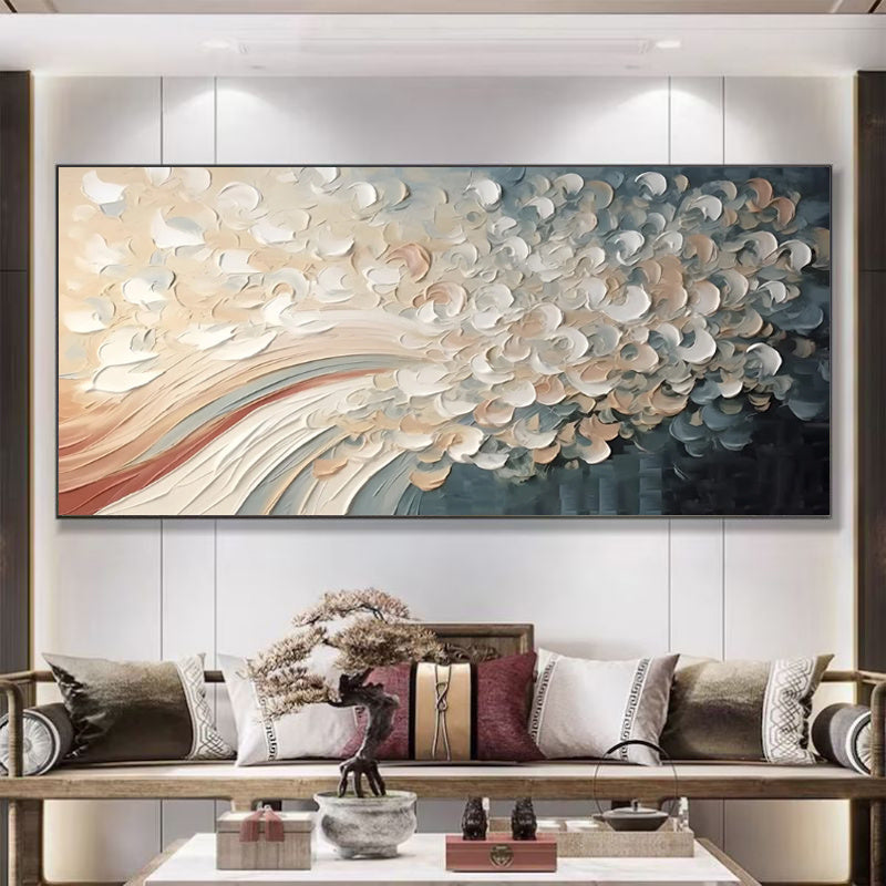 Hand-Painted Modern Home Decor Wall Art Picture White Cherry Blossom Tree Thick Palette Knife Oil Painting On Canvas Decoration