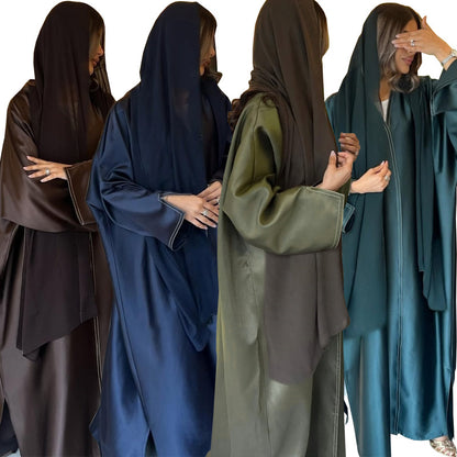 Muslim Robe Middle East Loose Solid Color Satin Cardigan Outerwear