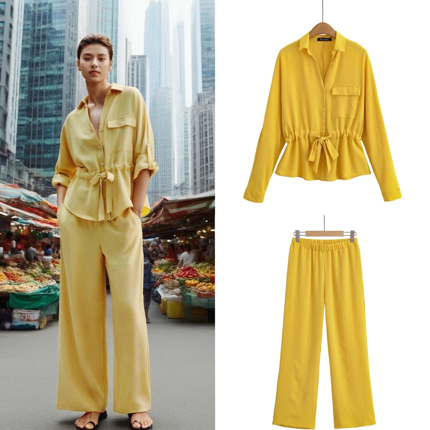 Women's Shirt Wide Leg Casual Trousers