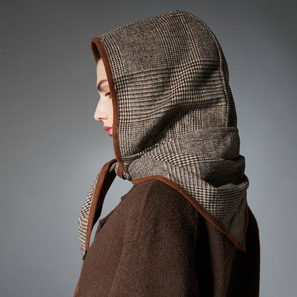 Fashion Houndstooth Large Plaid Small Cape And Shawl