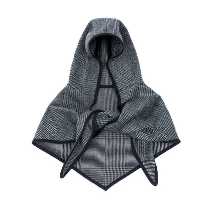 Fashion Houndstooth Large Plaid Small Cape And Shawl