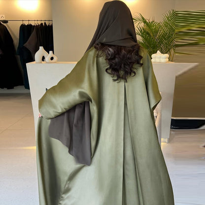 Muslim Robe Middle East Loose Solid Color Satin Cardigan Outerwear