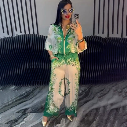 Three-dimensional Printed Flowers Baseball Uniform Drawstring Trousers Two-piece Set
