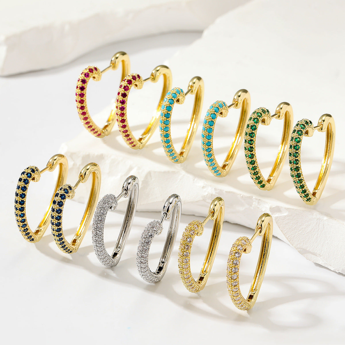 Fashion Retro Gold Love Multi-color Zircon Stud Earrings