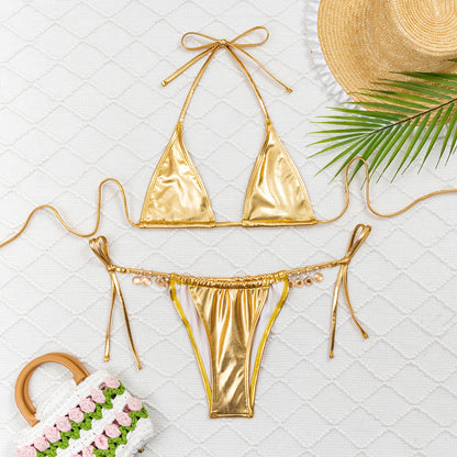 Bikini Swimsuit European And American Solid Color Bronzing