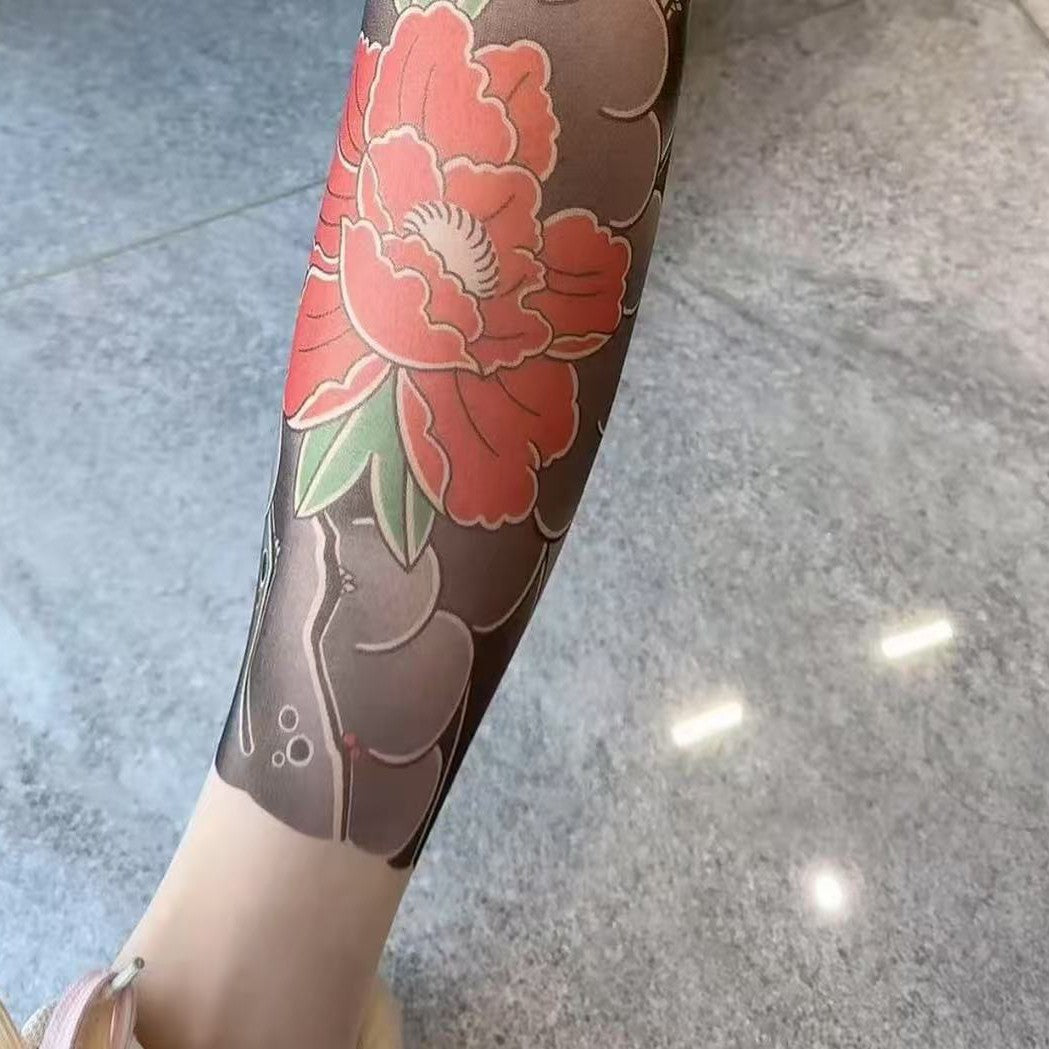 Ladies New Tattoo Stockings Peony Kt Pattern