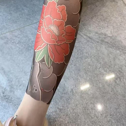 Ladies New Tattoo Stockings Peony Kt Pattern