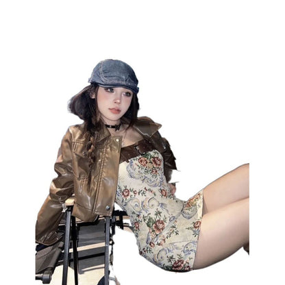 Autumn Small Floral Strap Dress Women's Retro
