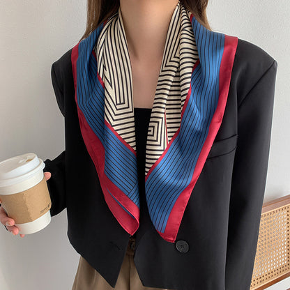 Black And White Striped Small Square Towel Silk Scarf Women's Headscarf Spring And Autumn