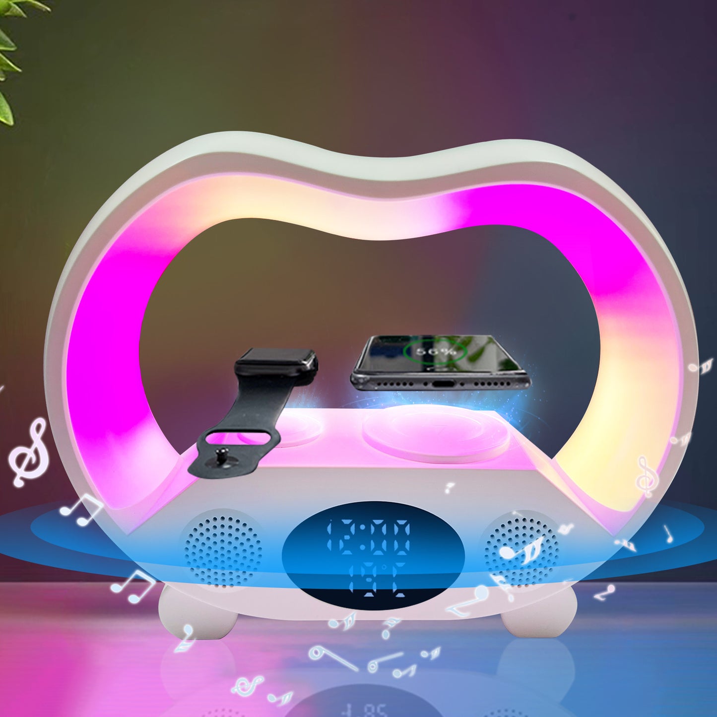 6-in-1 Smart Table Lamp: Ambience Light, Charger, Speaker & Remote/App Control