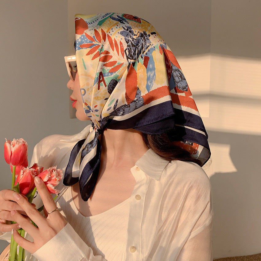 Black And White Striped Small Square Towel Silk Scarf Women's Headscarf Spring And Autumn
