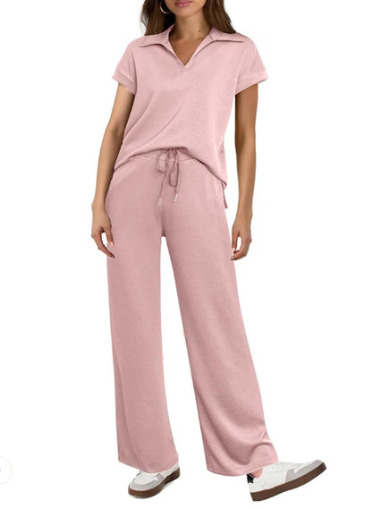 Two-piece Set With Drawstring Design Elastic Waist Flared Pants