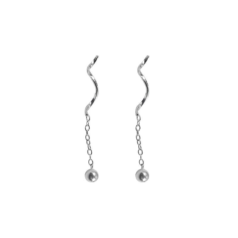 Niche Design S925 Silver Wavy Ball Hanging Earrings