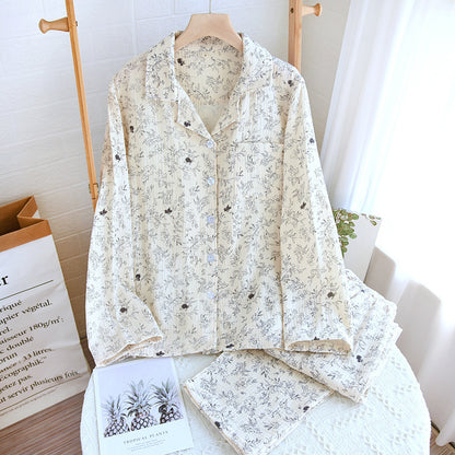 Women's Pure Cotton Lapel Simple Loose Homewear Pajamas Suit