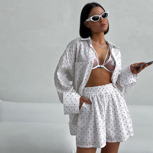 Women's Fashion Pure Cotton Long Sleeved Cardigan Pajama Set