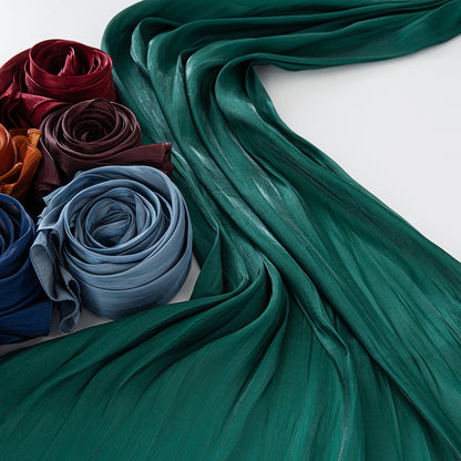 Solid Color Thin Travel Sun Protection Shawl Linen Plain Satin Scarf