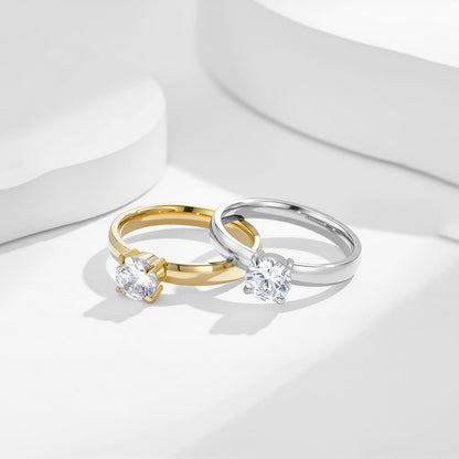 Simple Four-claw Round Diamond Stainless Steel Ring