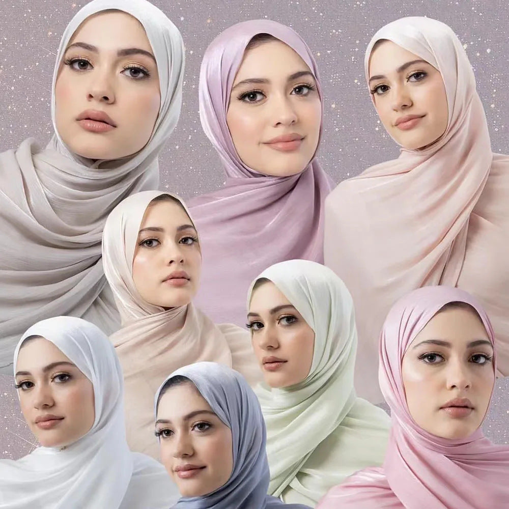 Solid Color Thin Travel Sun Protection Shawl Linen Plain Satin Scarf