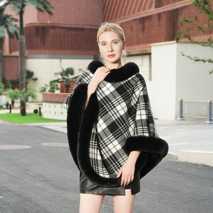 Elegant Autumn And Winter Warm Cloak Fleece-lined Thickened Fur Shawl