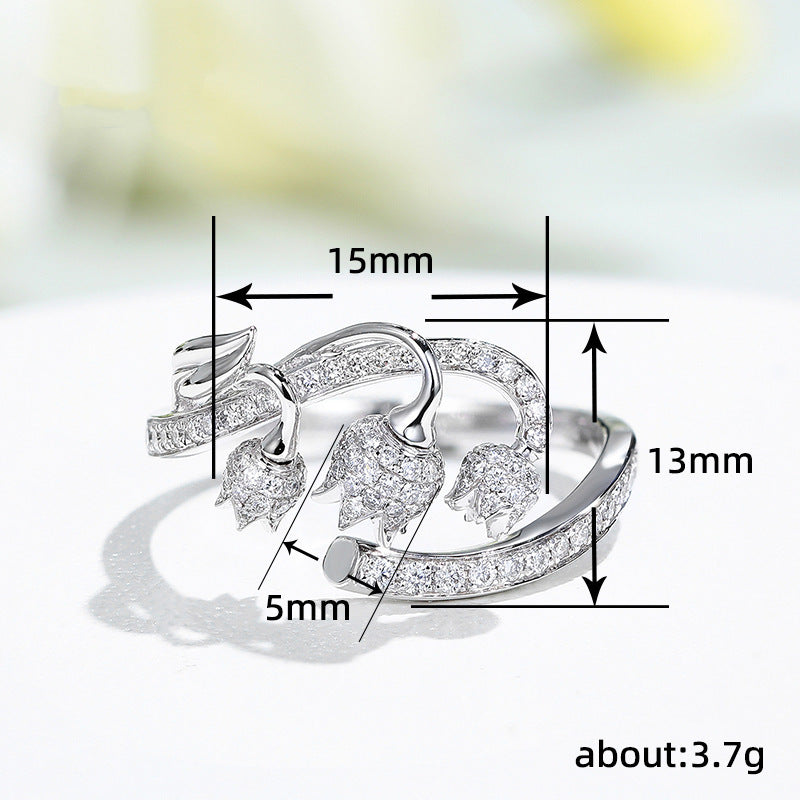 Rosebud Three-dimensional Open Ring Light Luxury Exquisite And Beautiful