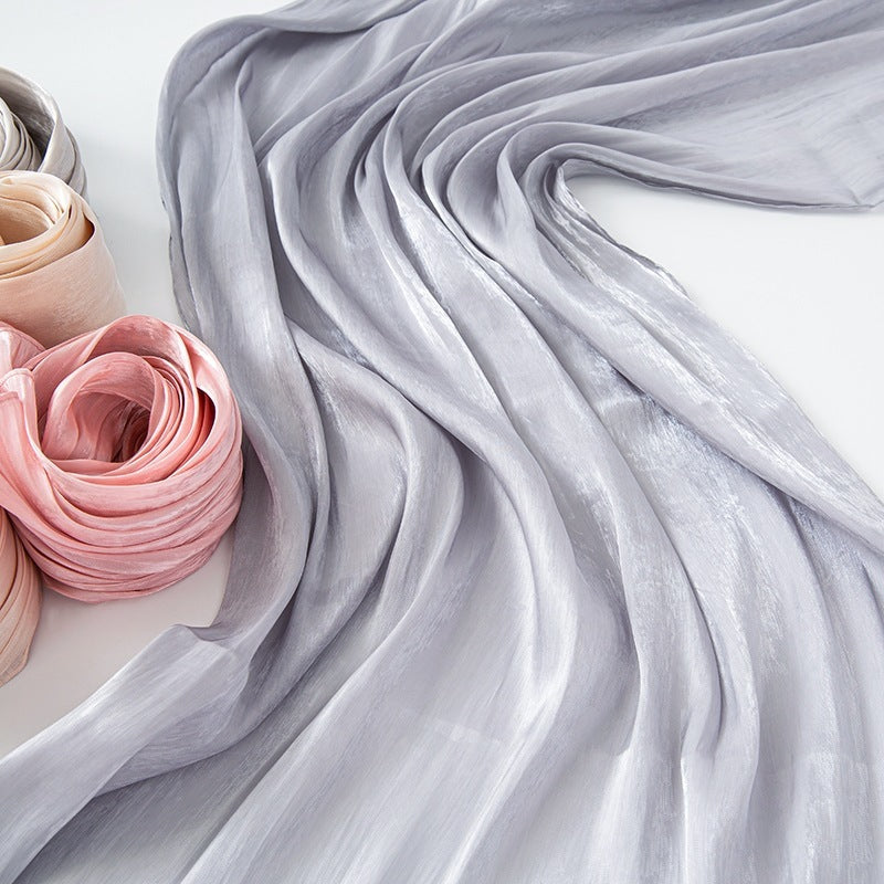 Solid Color Thin Travel Sun Protection Shawl Linen Plain Satin Scarf