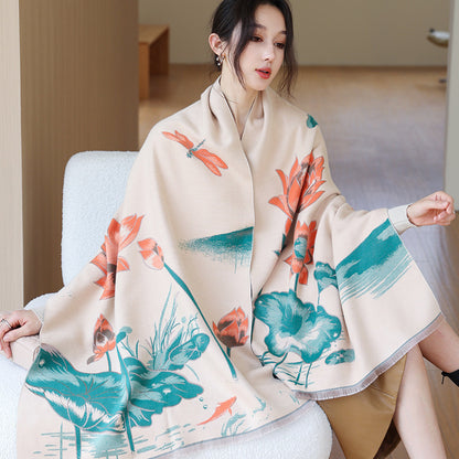 National Style Elegant Cashmere Scarf Double-sided Dual-use Jacquard Shawl
