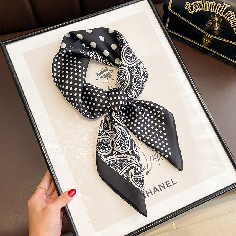 Black And White Striped Small Square Towel Silk Scarf Women's Headscarf Spring And Autumn