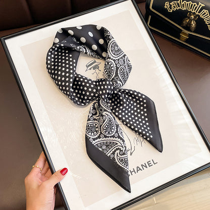 Black And White Striped Small Square Towel Silk Scarf Women's Headscarf Spring And Autumn