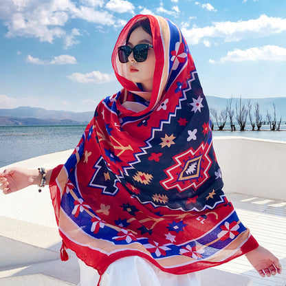 Women's Outer Scarf For Traveling In Western Sichuan Grassland