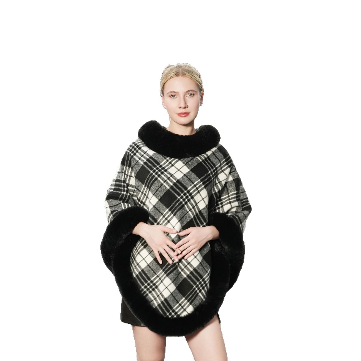 Elegant Autumn And Winter Warm Cloak Fleece-lined Thickened Fur Shawl