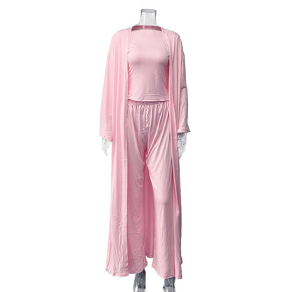 Solid Color Knitted Home Wear Three-piece Women's Clothing
