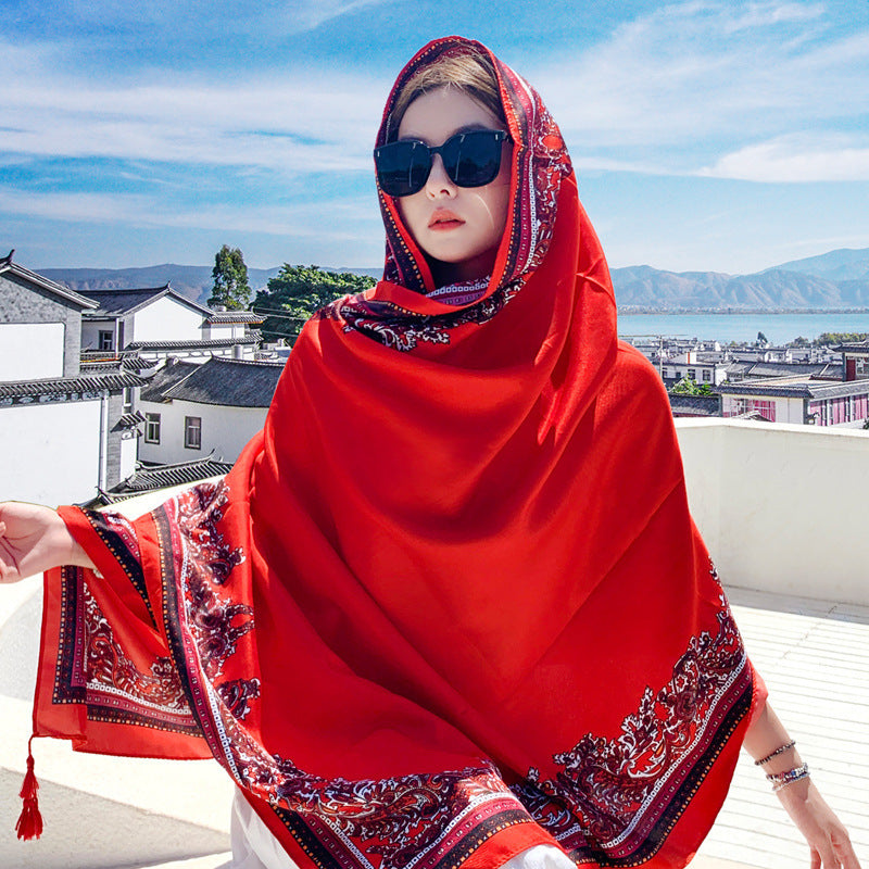 Women's Outer Scarf For Traveling In Western Sichuan Grassland