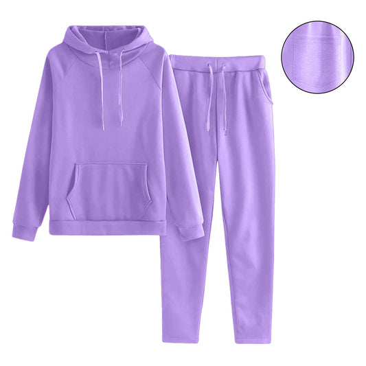 Women's Solid Color European And American Raglan Sleeve Sweater Trousers Suit