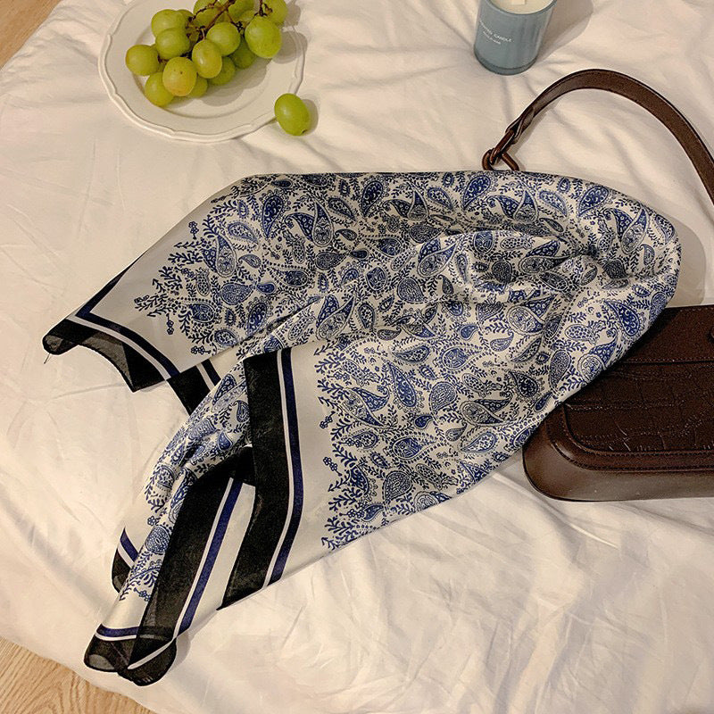 Black And White Striped Small Square Towel Silk Scarf Women's Headscarf Spring And Autumn