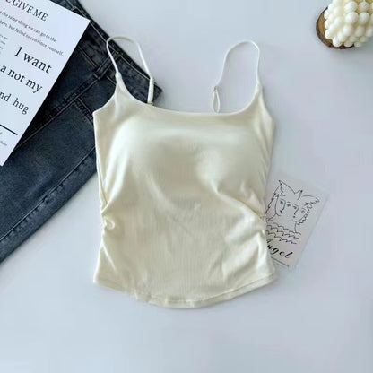 Women's Pure Color Casual Versatile Sling Pleated With Chest Pad Vest